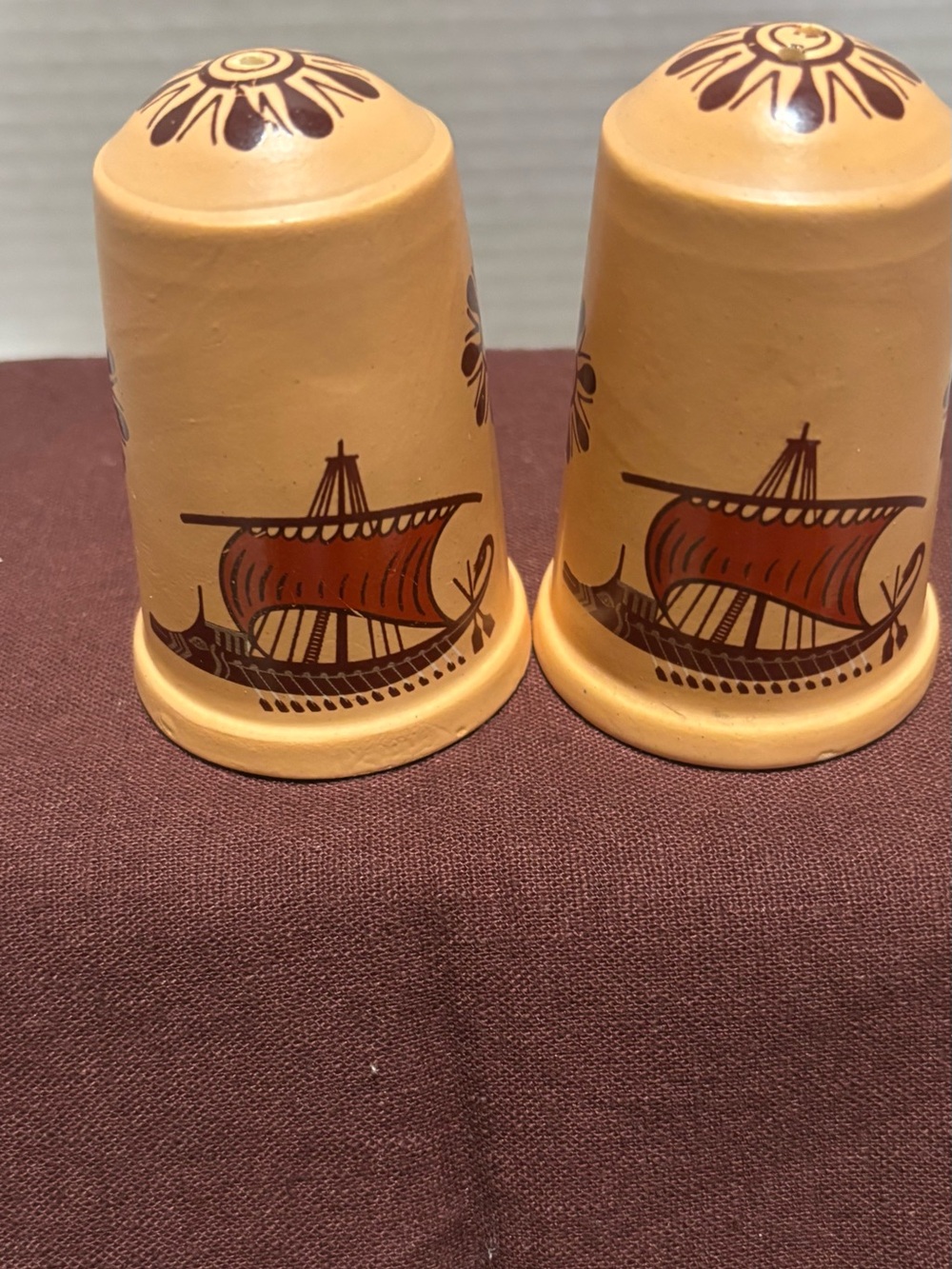 Yellow Ceramic Viking Ship Salt and Pepper Shakers